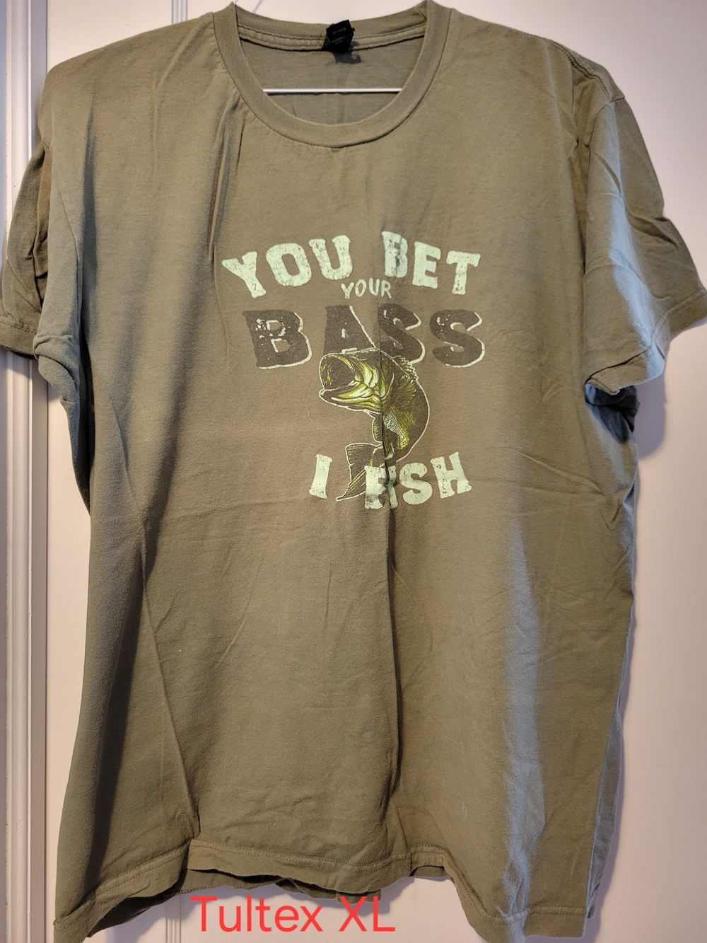 Tultex Olive Green Bass Graphic Tee with Pale Green Print